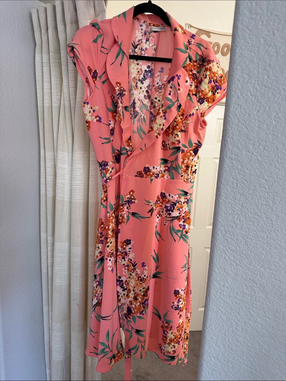 Pink Floral Wrap Maxi Dress with Ruffle Collar